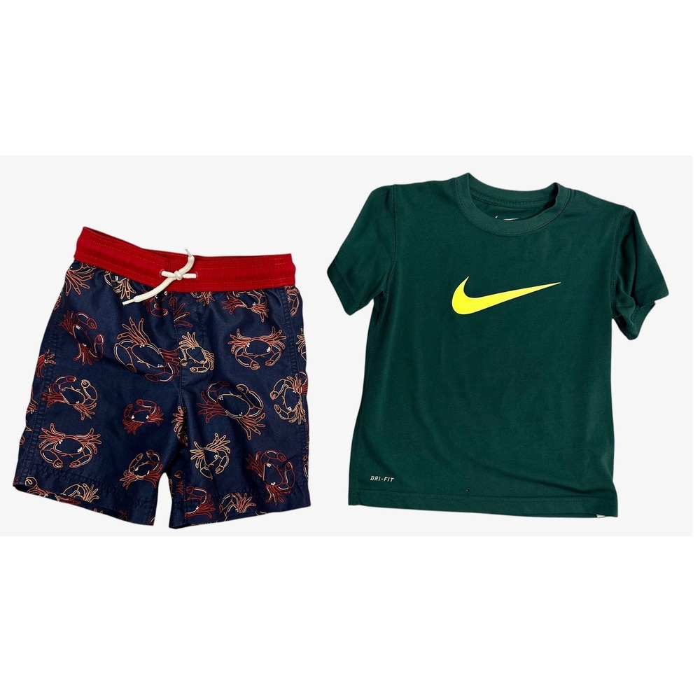 Nike Dri-FIT T-Shirt & Lands' End Crab Print Swim Trunks Boys Size 5 6